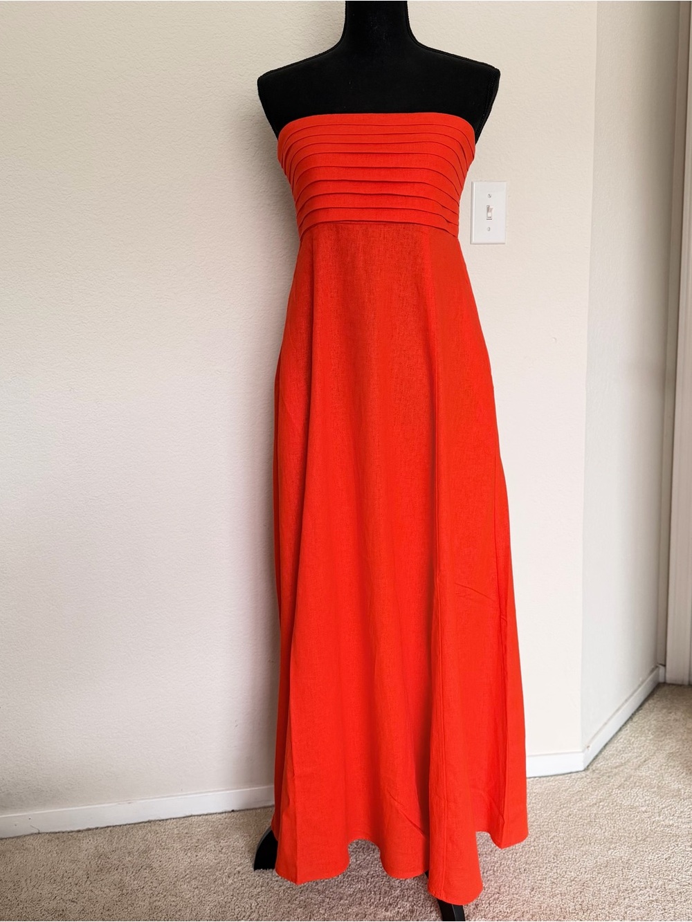 Caroline Constas Strapless Orange-Red Maxi Gown
